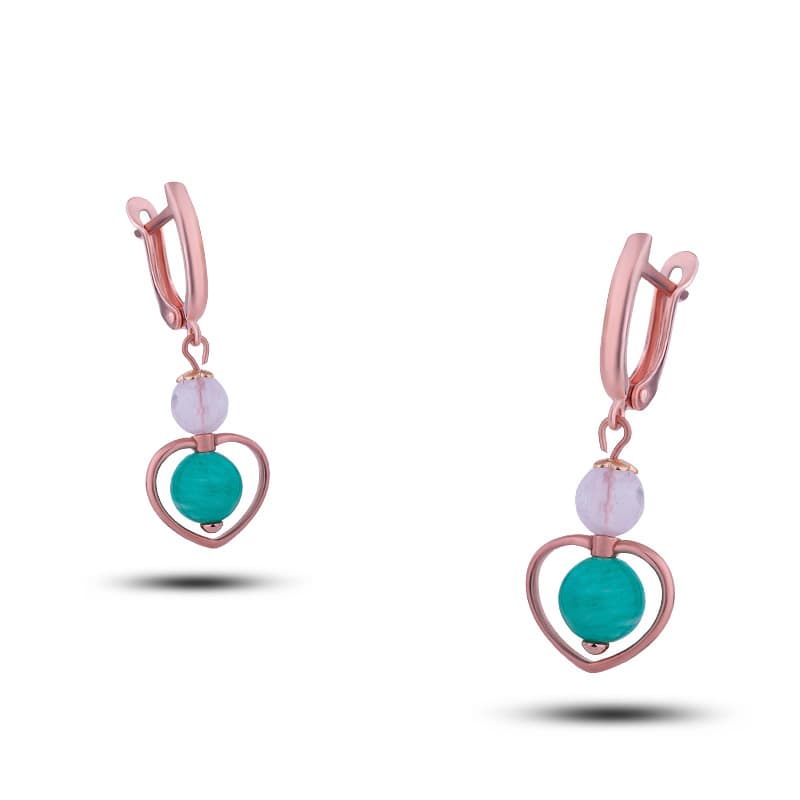 Серьги "Мила", камни амазонит, розовый кварц