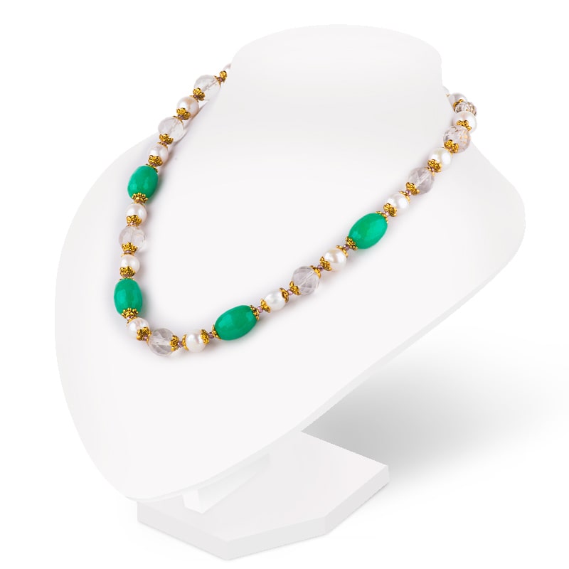 Колье "Мята", амазонит, розовый кварц, жемчуг