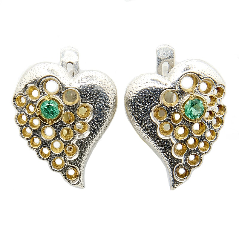 Серьги серебряные, камень изумруд