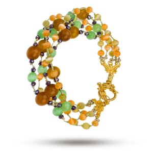 Браслет из камня кошачий глаз, золотая нить