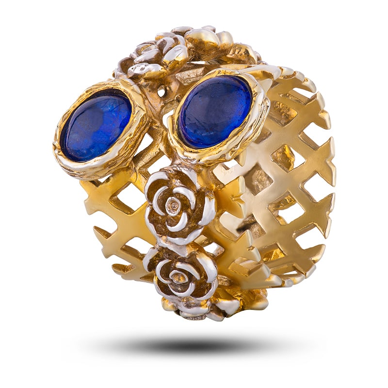 Кольцо с сапфиром, серебро с позолотой