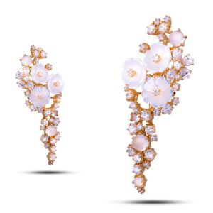 Серьги "Букет невесты", перламутр, кошачий глаз, циркон