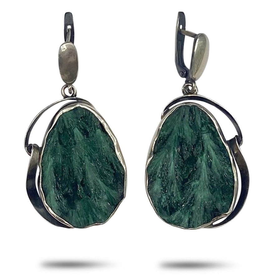 Серебряные серьги "ROSEMARY" с малахитом
