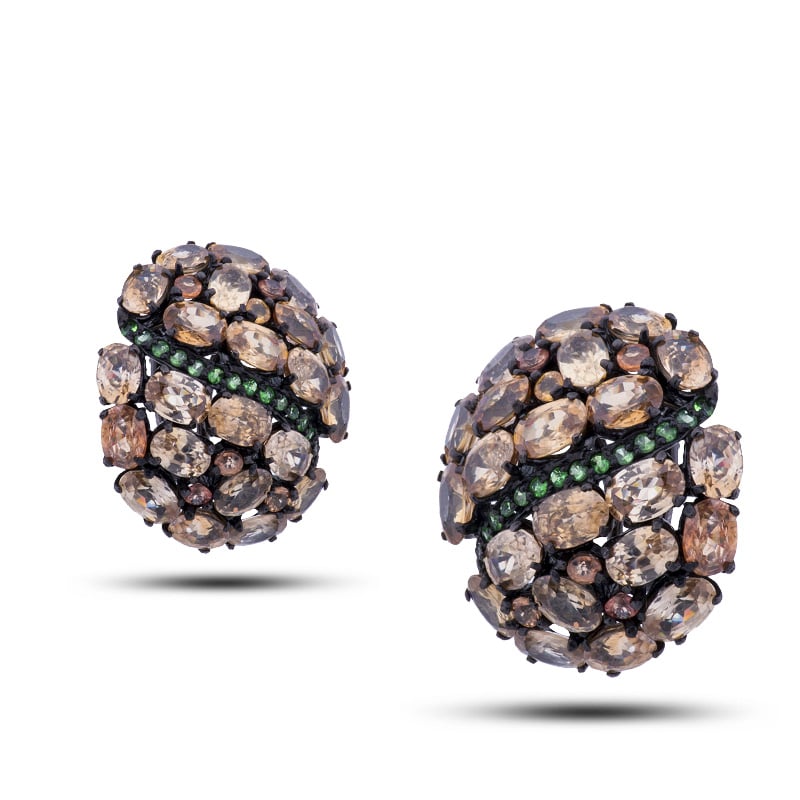 Серьги серебряные, камни топаз, турмалин