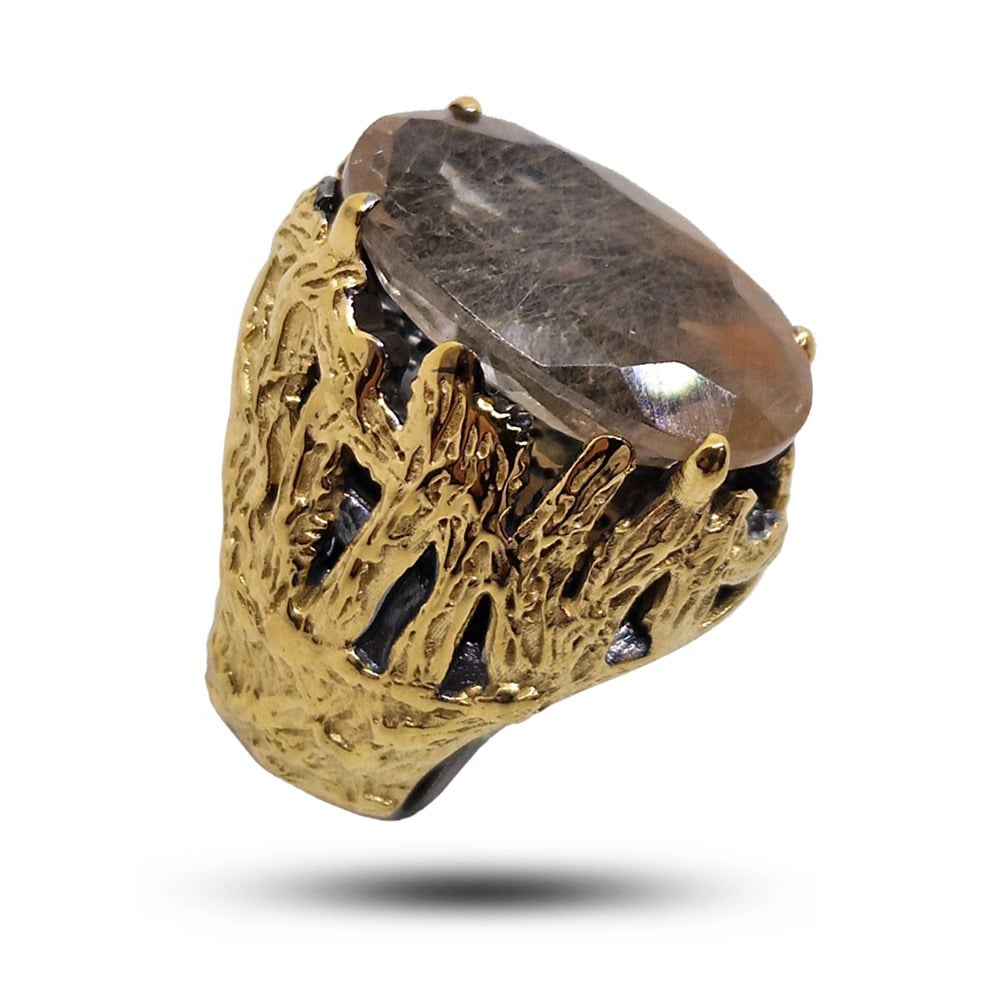 Кольцо из серебра с камнем кварц Волосы Венеры, кольцо-перстень «Возрождение»