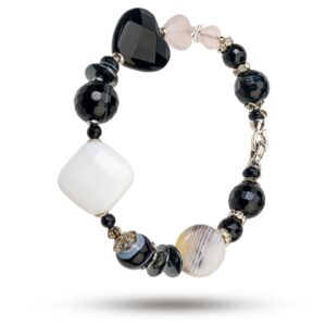 Браслет из агата, розового кварца и пирита