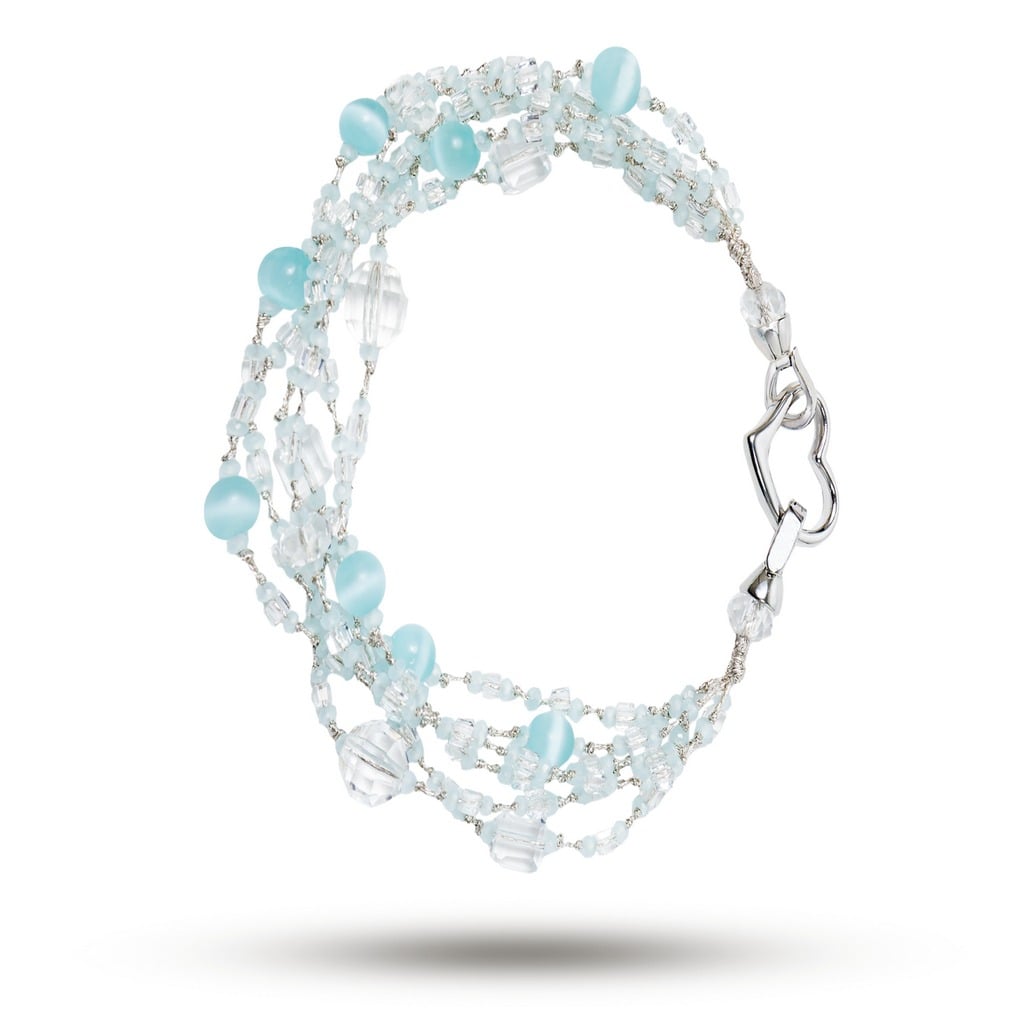 Браслет камень горный хрусталь, кошачий глаз, нить