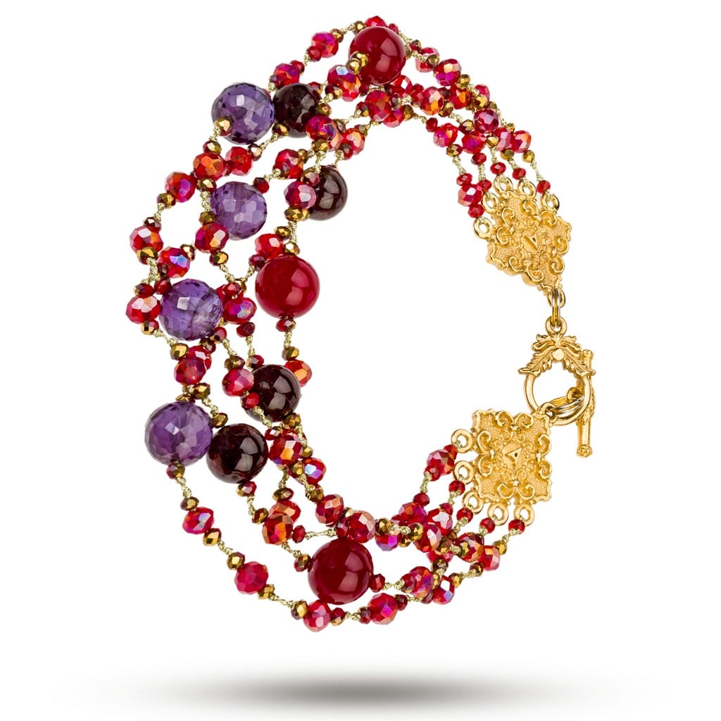 Браслет из камня гранат, рубеллит, александрит