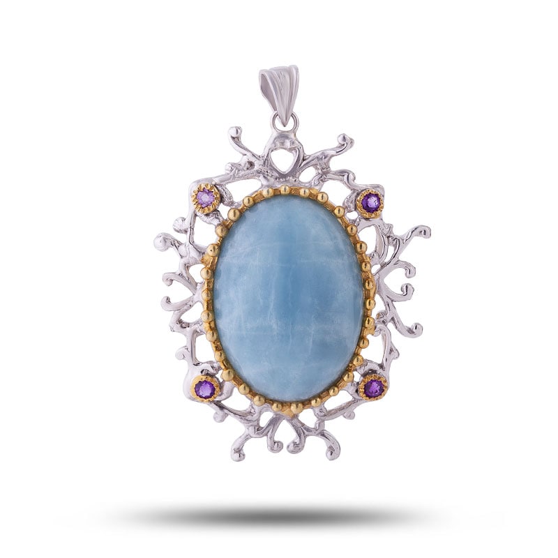 Подвеска, камни ларимар, аметист