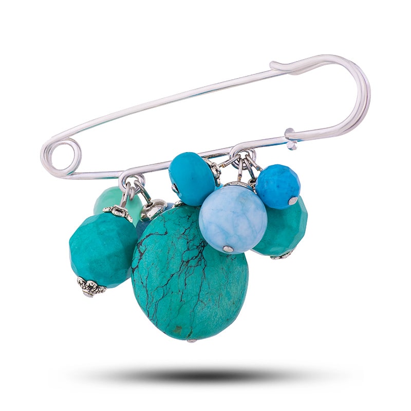 Брошь с бирюзой и ларимаром, Голубика