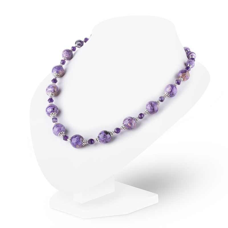 Бусы ''Чармион", камни чароит, аметист