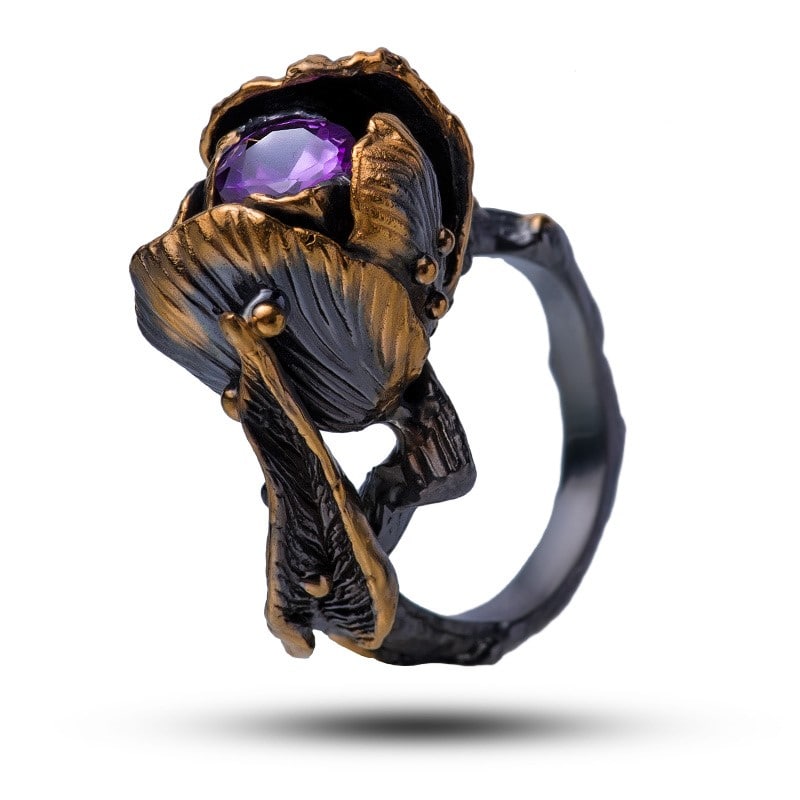 Кольцо "Тюльпан" натуральный камень александрит